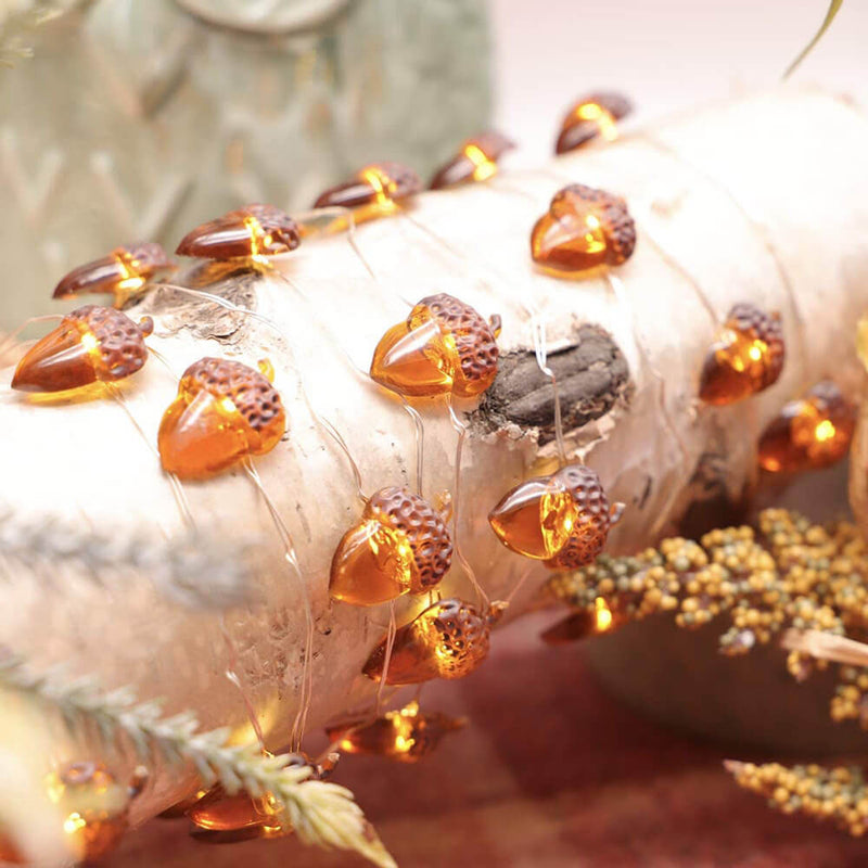 Décoration moderne de Thanksgiving avec citrouille et gland en érable, guirlande lumineuse à 30 LED 