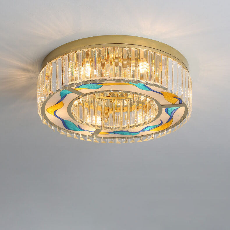 Modern Luxury Enameled Crystal Round 5-Light Flush Mount Ceiling Light