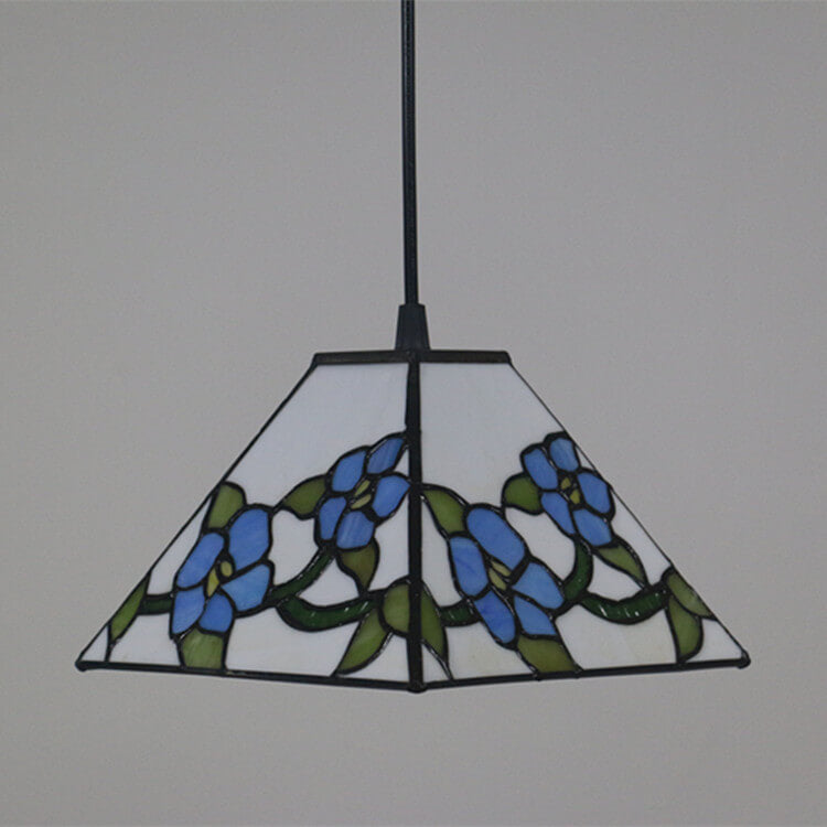 Vintage Glass Tiffany Flower Pattern Design 1-Light Pendant Light