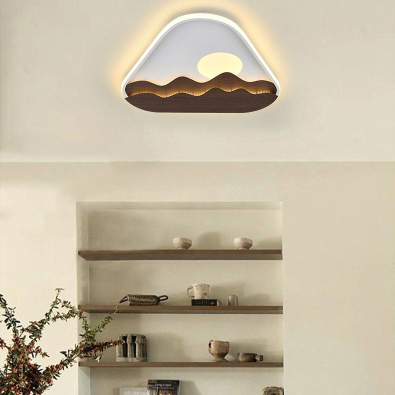 Modern Minimalist Landscape Triangle Wood Acrylic LED Flush Mount Lighting