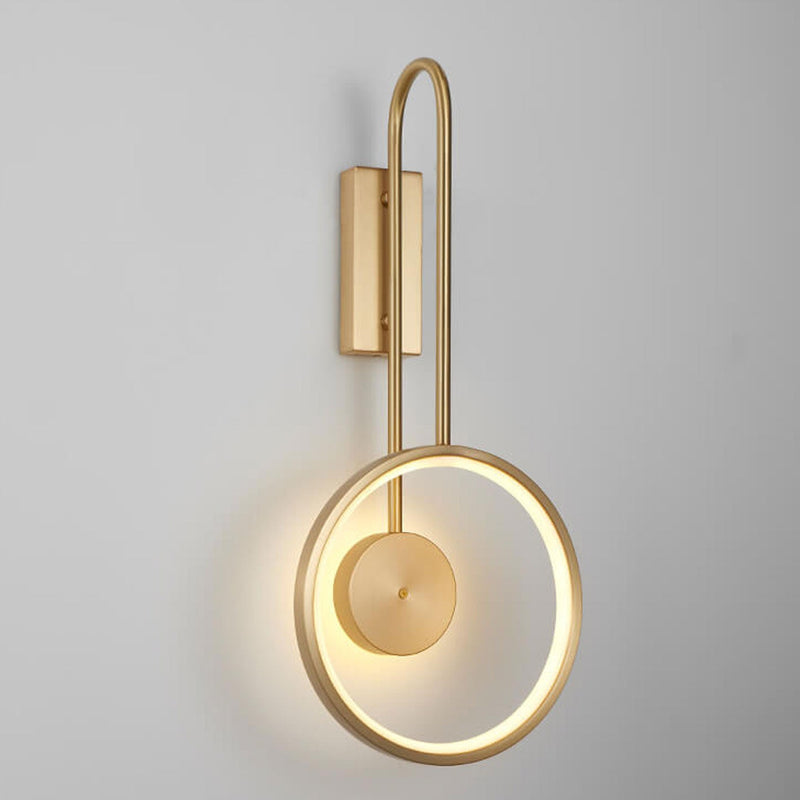 Light Luxury Full Copper Circle Curved Arm LED Wall Sconce Lamp