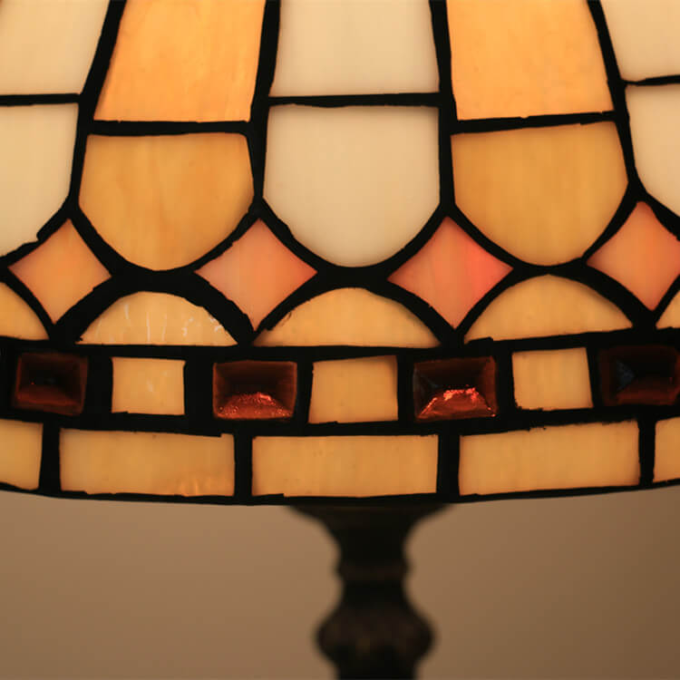 Lampe de Table à Dôme en Verre Coloré Jaune à Carreaux Tiffany Européenne à 1 Lumière 