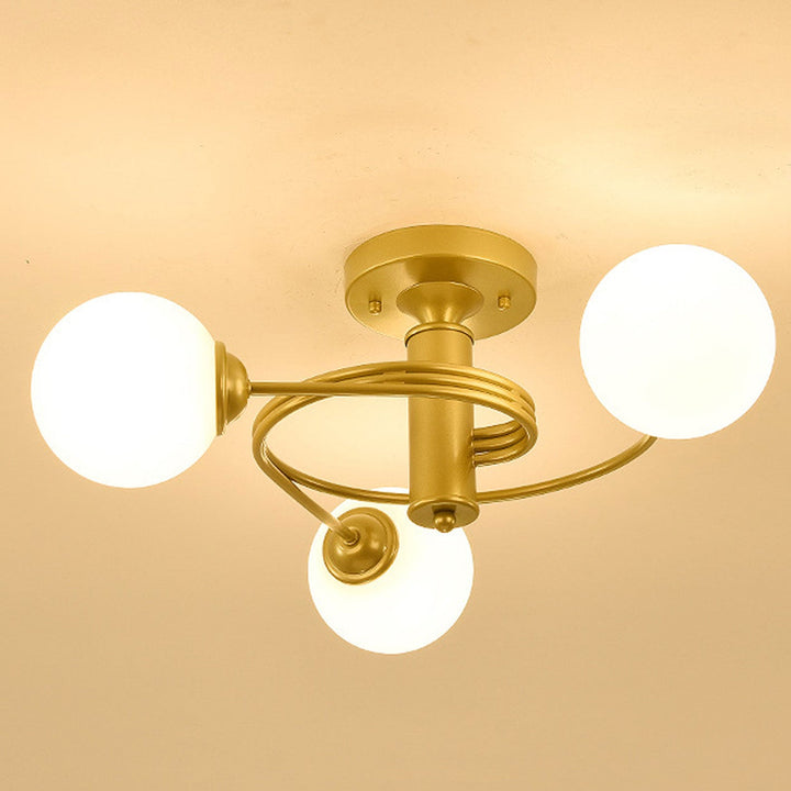 Nordic Light Luxus Glasball Spiral Design 3/5 Licht Semi-Flush Mount Deckenleuchte 