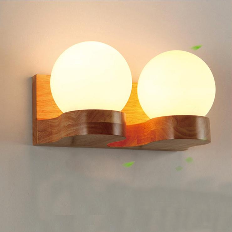 Nordic Modern Massivholz Kugel 1/2 Lichter Wandleuchte 