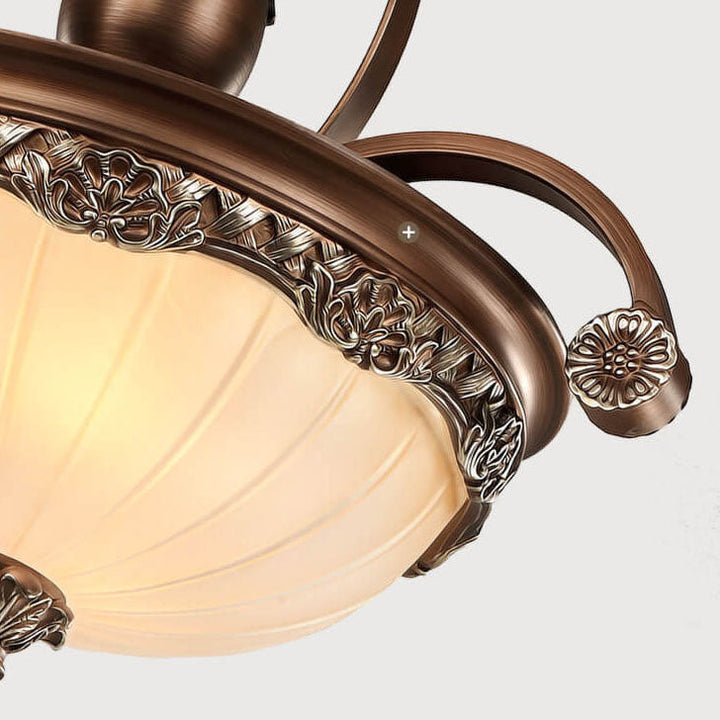 Europäischer Retro Halbkreisförmiger Geschnitzter Eisen Glas 3-Licht Kronleuchter 