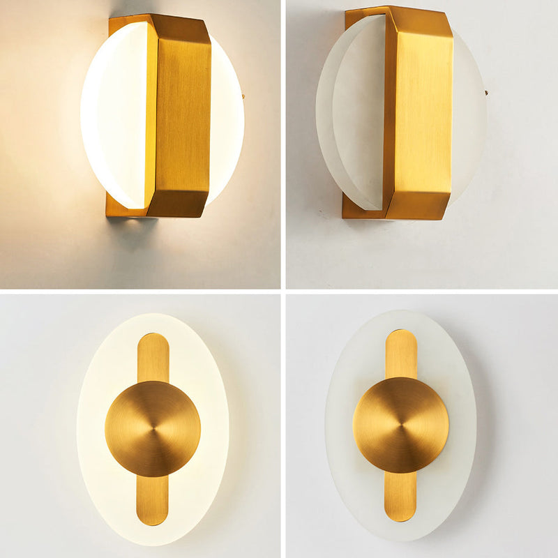 Modern Minimalist Square Oval Geometric Acrylic Stainless Steel LED Wall Sconce Lamp
