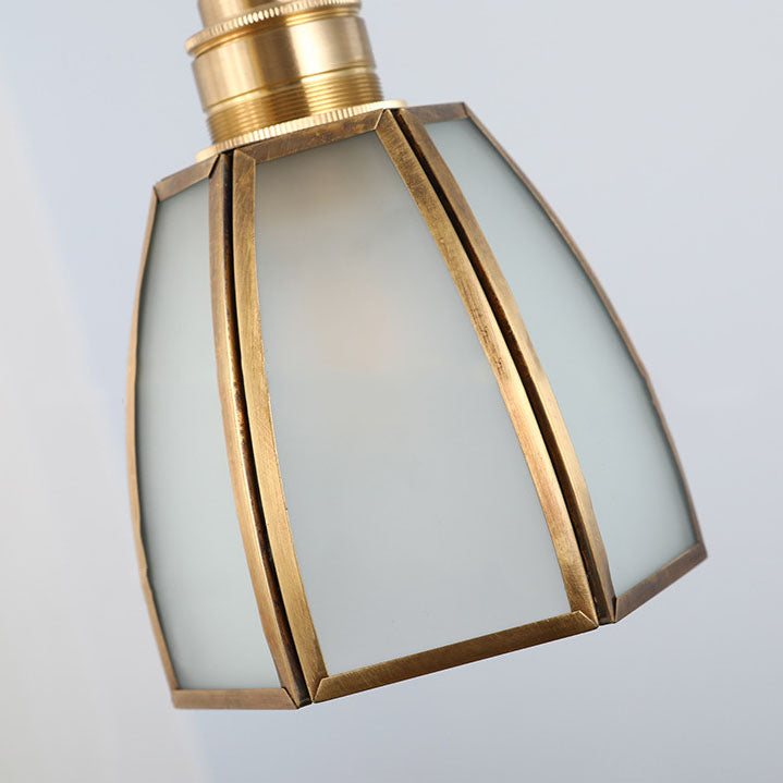 Lámpara colgante vintage tradicional de 1 luz con pantalla cónica de vidrio y cobre para sala de estar 