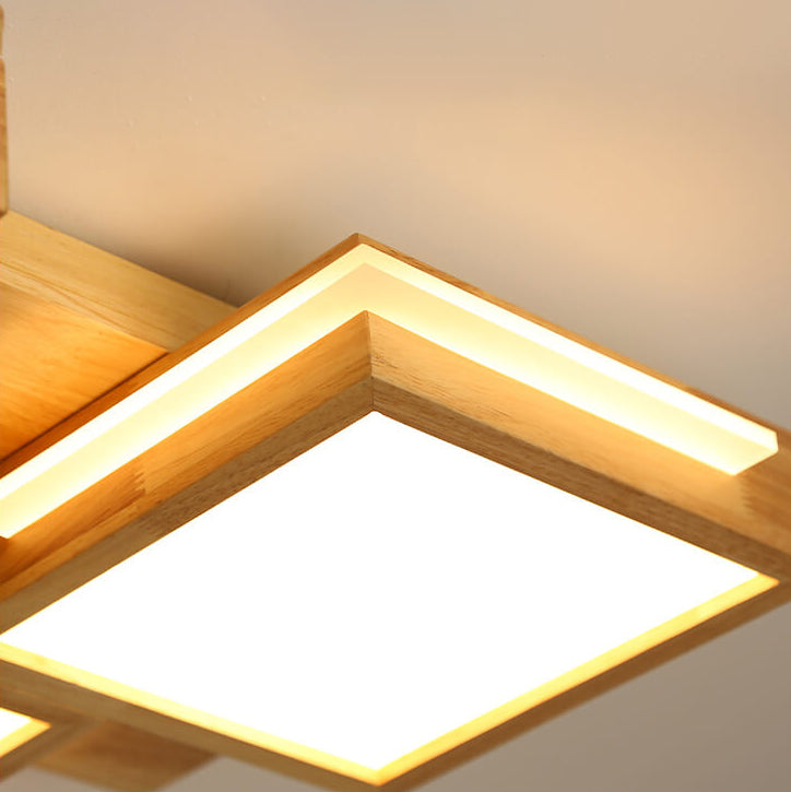 Nordic Simple Solid Wood Square LED Flush Mount Light