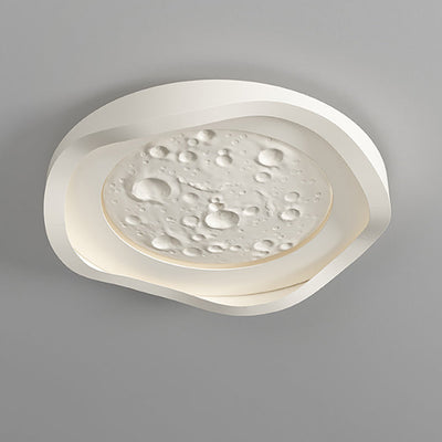 Plafonnier LED en fer avec abat-jour rond et texture de roche imitation résine pour salon, simplicité moderne 