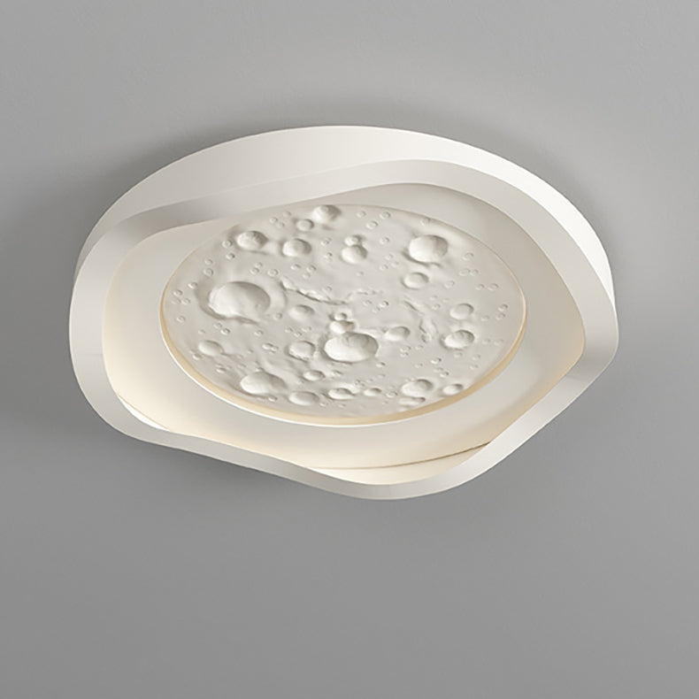 Plafonnier LED en fer avec abat-jour rond et texture de roche imitation résine pour salon, simplicité moderne 