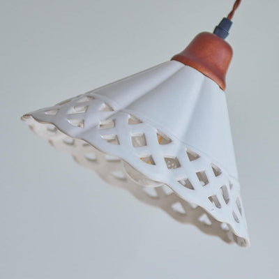 Japanese Minimalist Funnel-Shaped Hollow Ceramic 1-Light Pendant Light