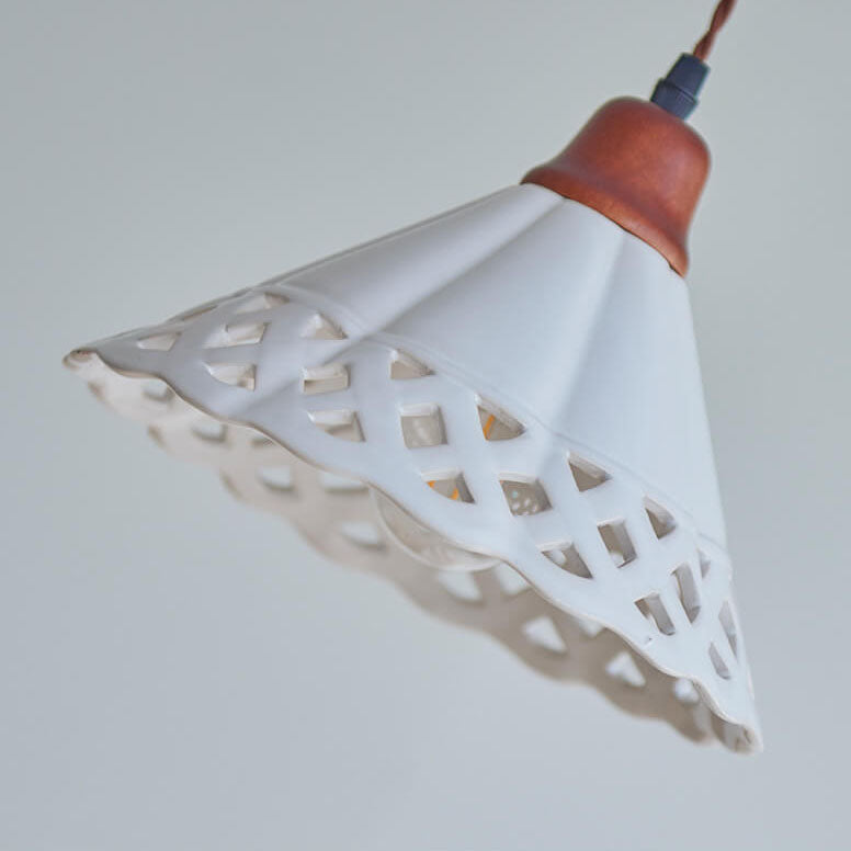 Japanese Minimalist Funnel-Shaped Hollow Ceramic 1-Light Pendant Light