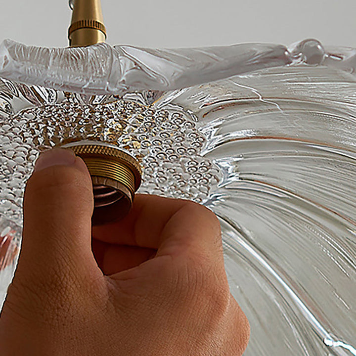 Traditionelle Vintage Messing Lotusblatt Glasschirm 1-Licht Pendelleuchte für Wohnzimmer 
