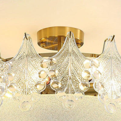 French Luxury Glass Round Drum 5/6/8 Light Semi-Flush Mount Ceiling Light