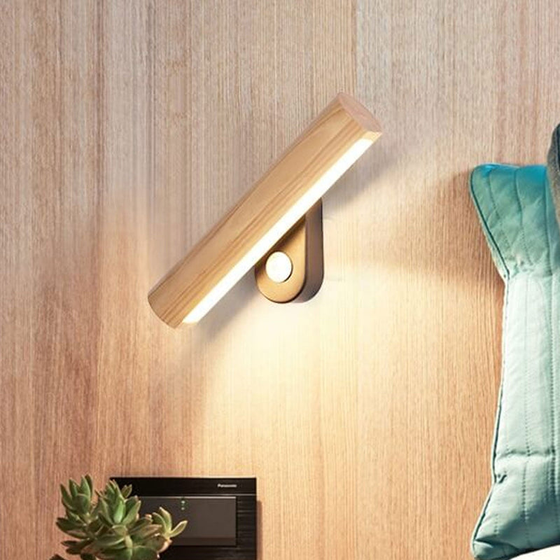 Nordic Simple Solid Wood Bar Rotating LED Wall Sconce Lamp
