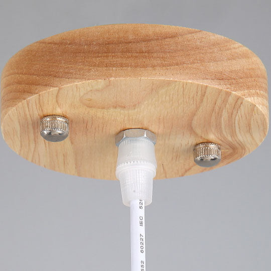 Japanese Minimalist Striped Glass Oval Jar Solid Wood 1-Light Pendant Light