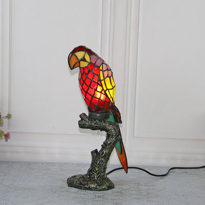 Tiffany American Parrot Buntglas-Harz-Tischlampe mit 1 Leuchte