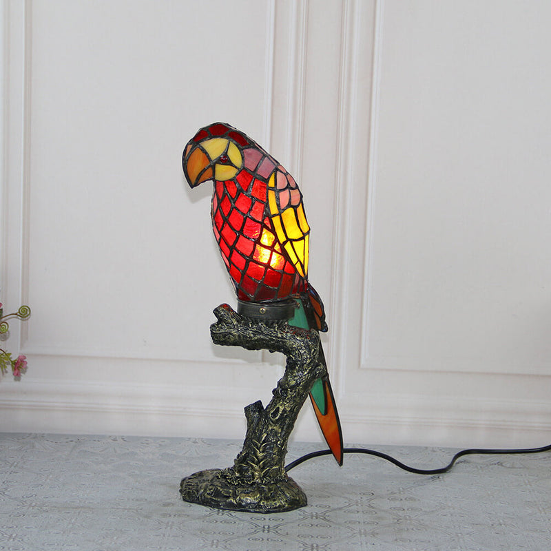 Lampe de table Tiffany American Parrot en résine avec vitrail à 1 lumière 