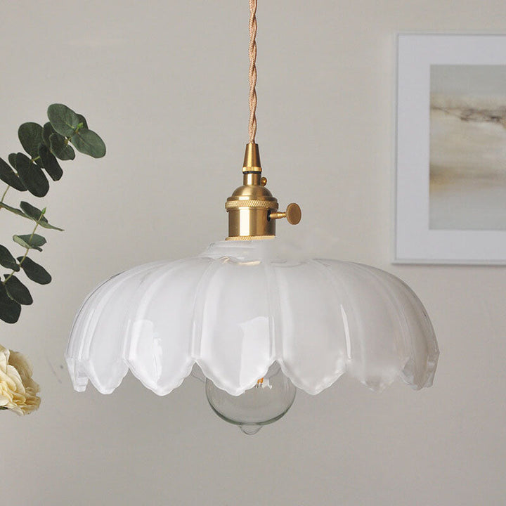 Lustre suspendu en laiton moderne rustique avec une fleur en verre à 1 lumière 