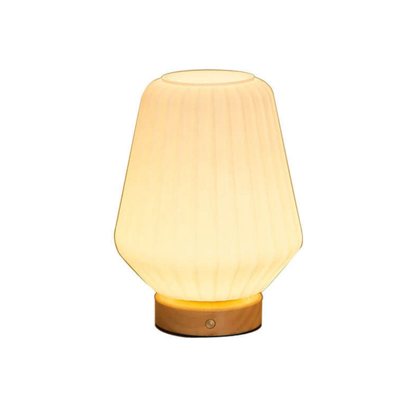 Nordic Milk White Pleated Stripes Glass Rhombus 1-Light Table Lamp