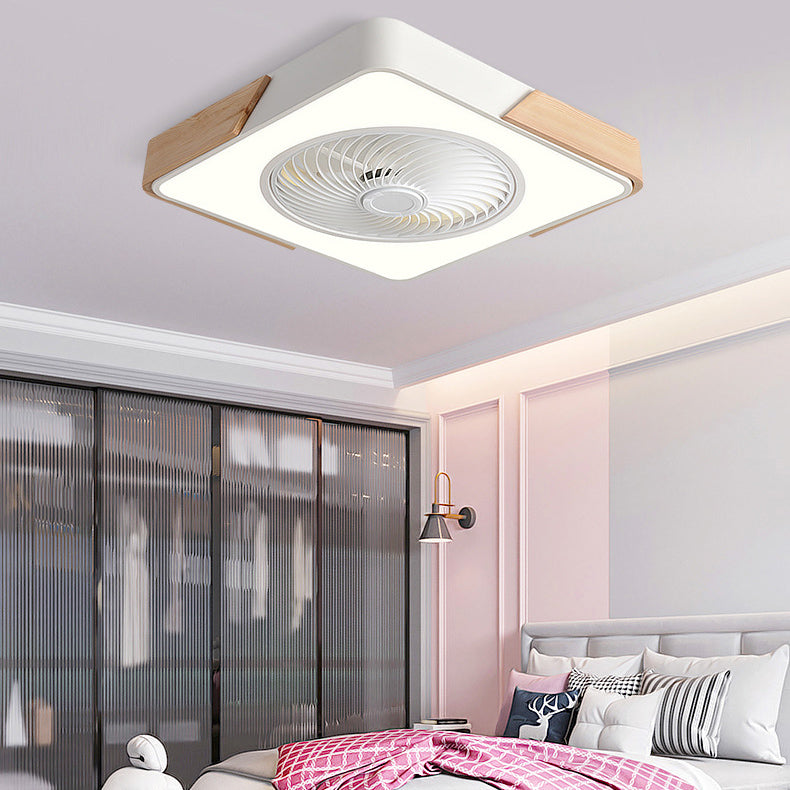 Ventilador de techo con luz LED empotrada de madera cuadrada Nordic Macaron 