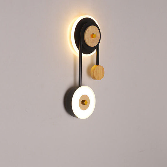 Aplique de pared LED con anillo acrílico de madera redonda creativa nórdica 