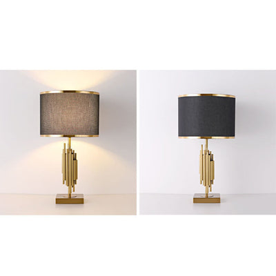 Lampe de table moderne minimaliste en tissu imitation cuivre à 1 lumière 