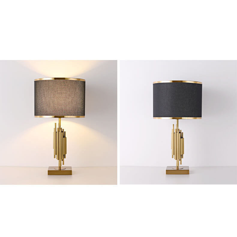 Lampe de table moderne minimaliste en tissu imitation cuivre à 1 lumière 