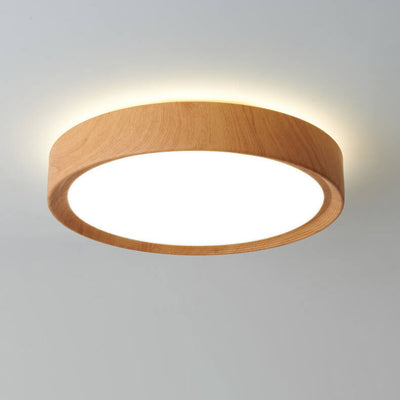 Modern Minimalist Round Wood Grain Iron Acrylic LED Flush Mount Light