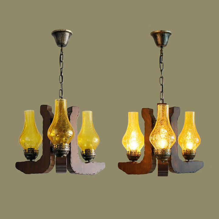 Industrielle Massivholz Antik-Design 3-Licht Kronleuchter 