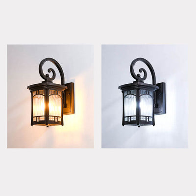 Modern Square Aluminum Glass Carved 1-Light Outdoor Waterproof Wall Sconce Lamp