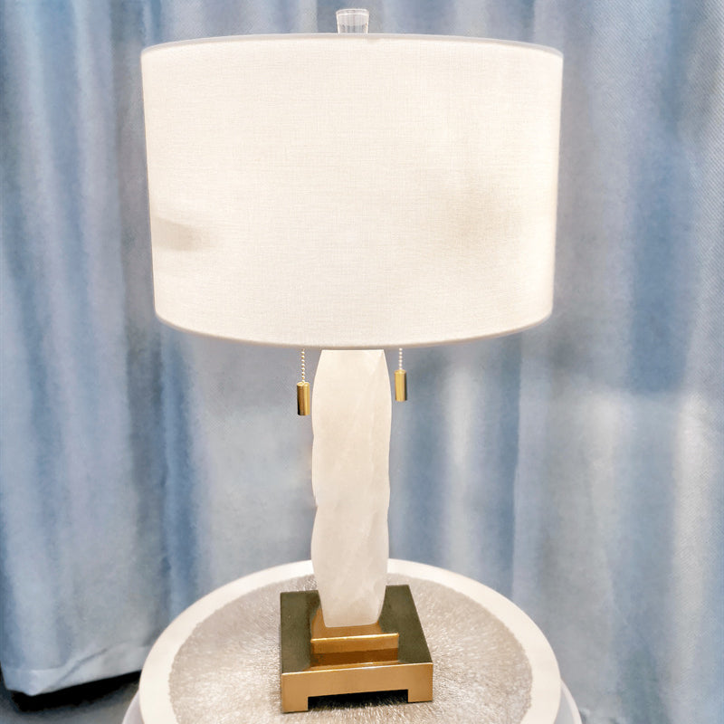 Moderne Luxus Zylinder Runde Metall Marmor Stoff 1-Licht Tischlampe für Schlafzimmer 
