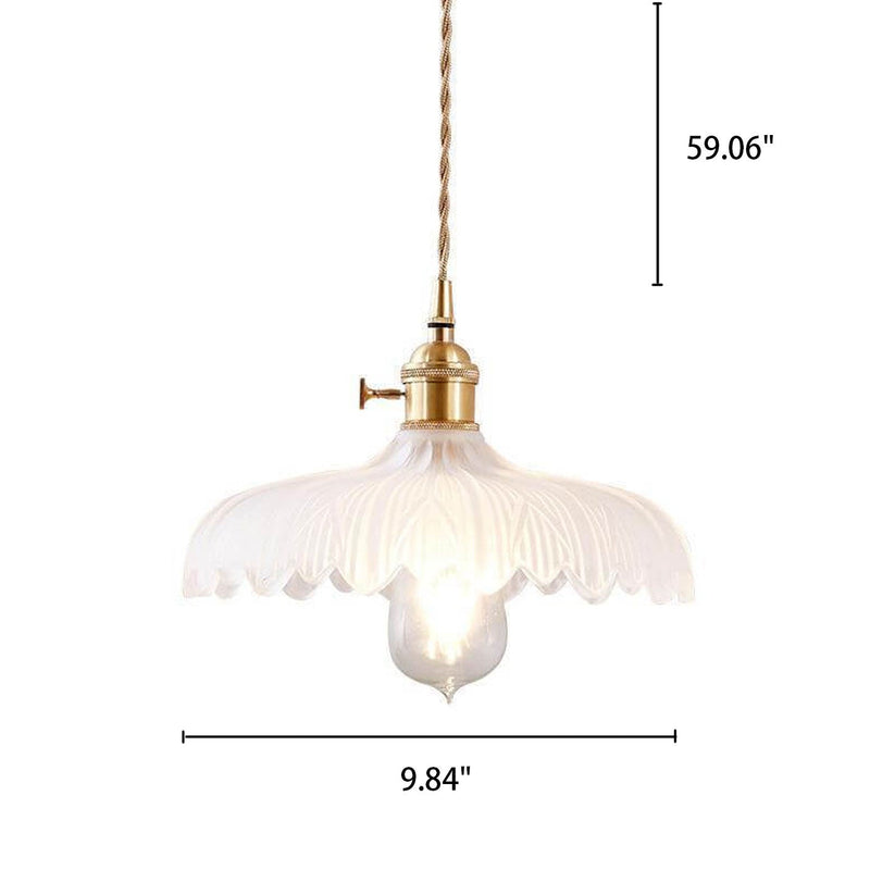 Nordic Carved Glass Petal Brass Dome 1-Light Pendant Light