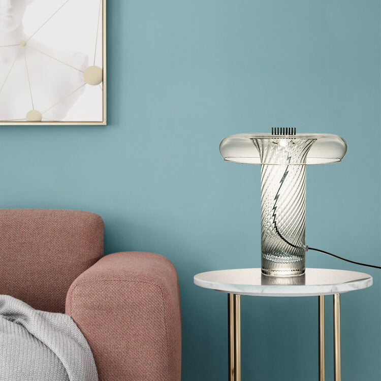 Nordic Luxury Floral Clear Glass Column LED Table Lamp