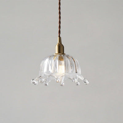 French Luxury Glass Flower Brass 1-Light Pendant Light