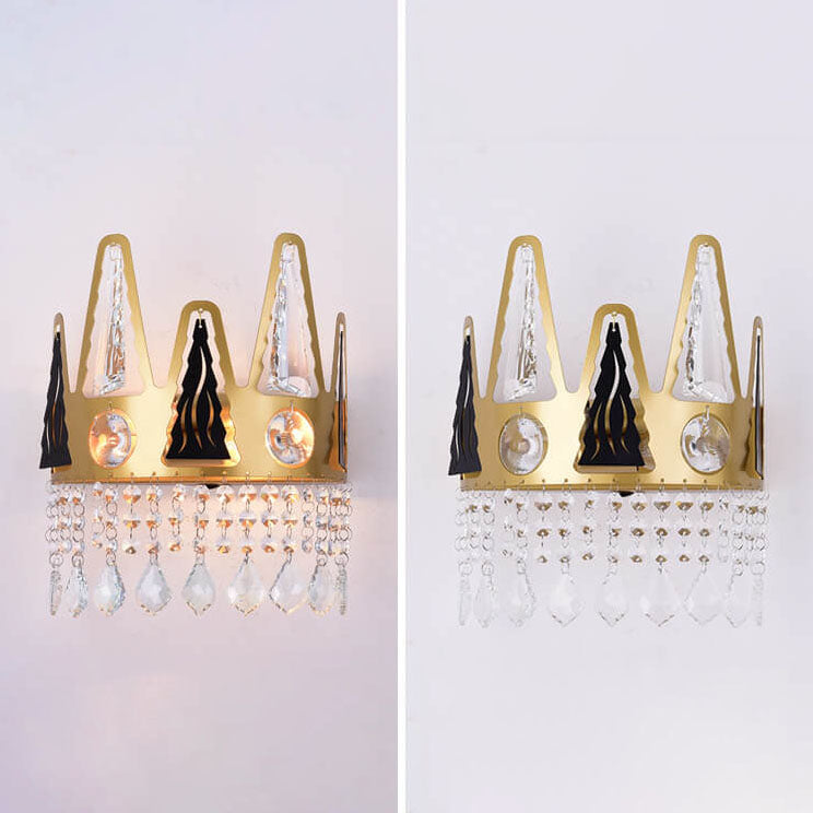 Modern Light Luxury Crown Shape Crystal Wrought Iron 1-Light Wall Sconce Lamp