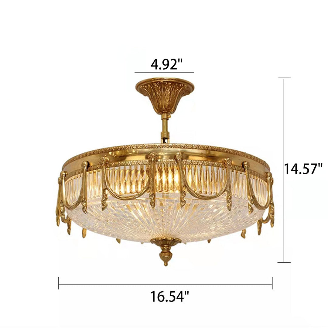 European Light Luxus Deckenleuchte aus Kupfer und Glas, rund, 4 Lichter 