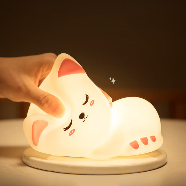 Luz Nocturna de Gato Creativo USB de Silicona Lámpara de Escritorio con Aplauso 