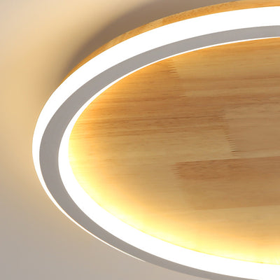Nordic Minimalist Log Wood Circle Thin LED Flush Mount Ceiling Light