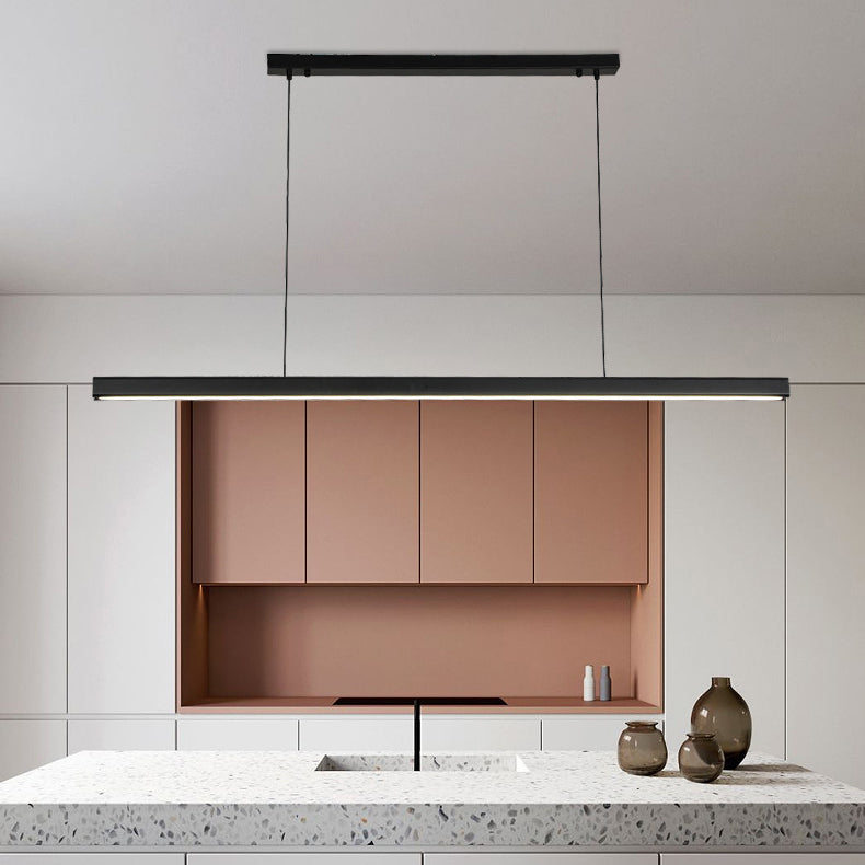 Modern Minimalist Walnut Aluminum Straight Line LED Island Light Chandelier For Dining Room