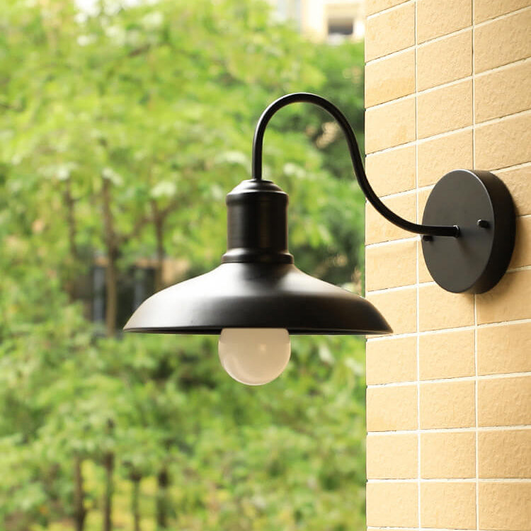 Applique Murale Extérieure Étanche en Fer Style Loft Rétro avec Dôme et Bras Courbé, 1 Lumière 