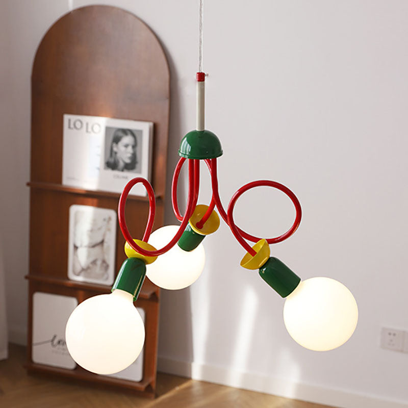 Contemporary Scandinavian Orb Fruit Iron Glass 2/3/5 Light Chandelier For Bedroom