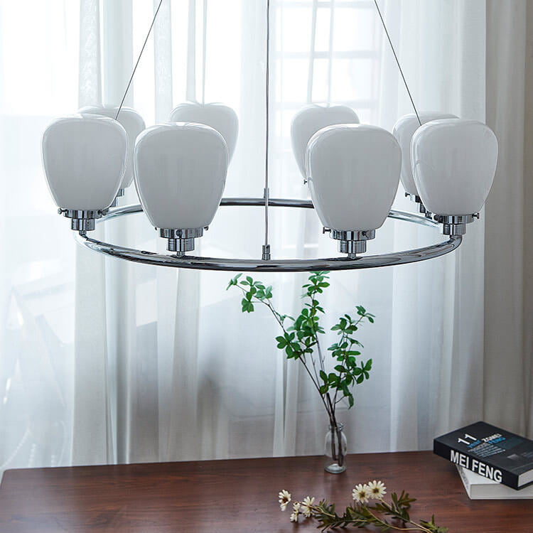 Nordic White Glass Magic Bean Circle Ring 1/3/5/8 Light Chandelier