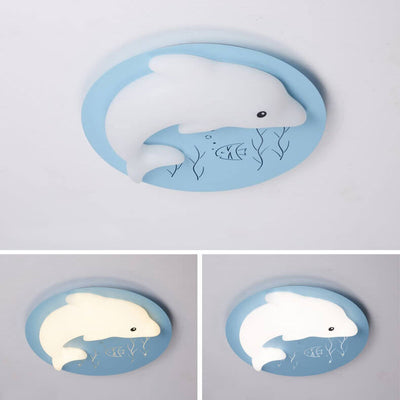 Cartoon Cute Dolphin Blue Disc LED Flush Mount Ceiling Light