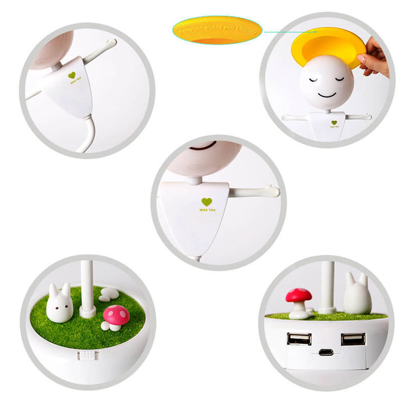 Dessin animé épouvantail visage souriant USB charge LED veilleuse lampe de table 