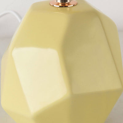 Lampe de table 1 lumière avec abat-jour plissé jaune lait nordique et base en céramique géométrique 