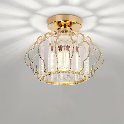 Modern Luxury Flower Iron Crystal 1-Light Semi-Flush Mount Ceiling Light