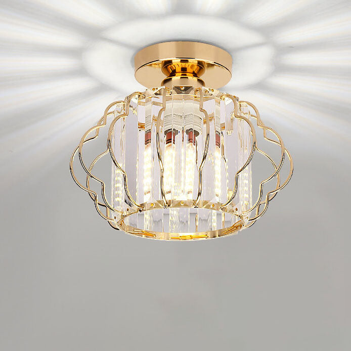 Modern Luxury Flower Iron Crystal 1-Light Semi-Flush Mount Ceiling Light