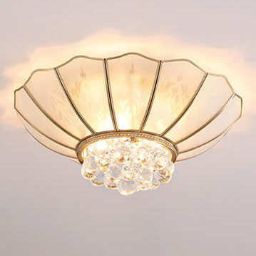 Modern European Style Full Copper Round Crystal 4-Lights Flush Mount Light