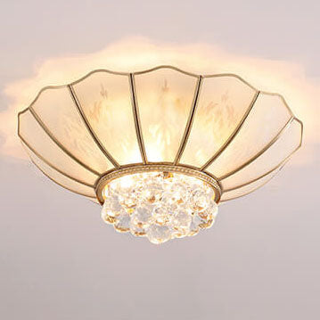 Modern European Style Full Copper Round Crystal 4-Lights Flush Mount Light